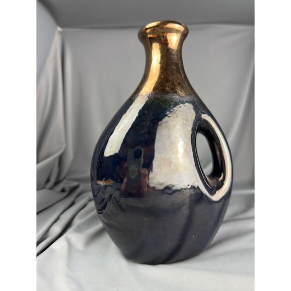 Vintage Studio Pottery Vase Copper Luster Glaze Sculptural Handle 9.5x7 - Picture 1 of 6